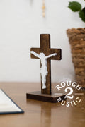 5.5 inch standing crucifix, dark brown