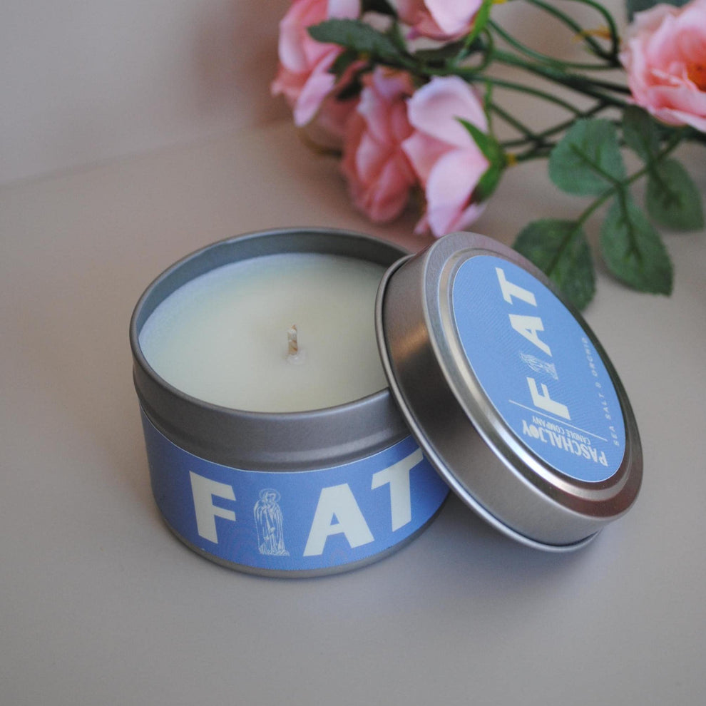Paschal Joy coconut wax candle, sea salt & orchid (FIAT). 4oz tin.