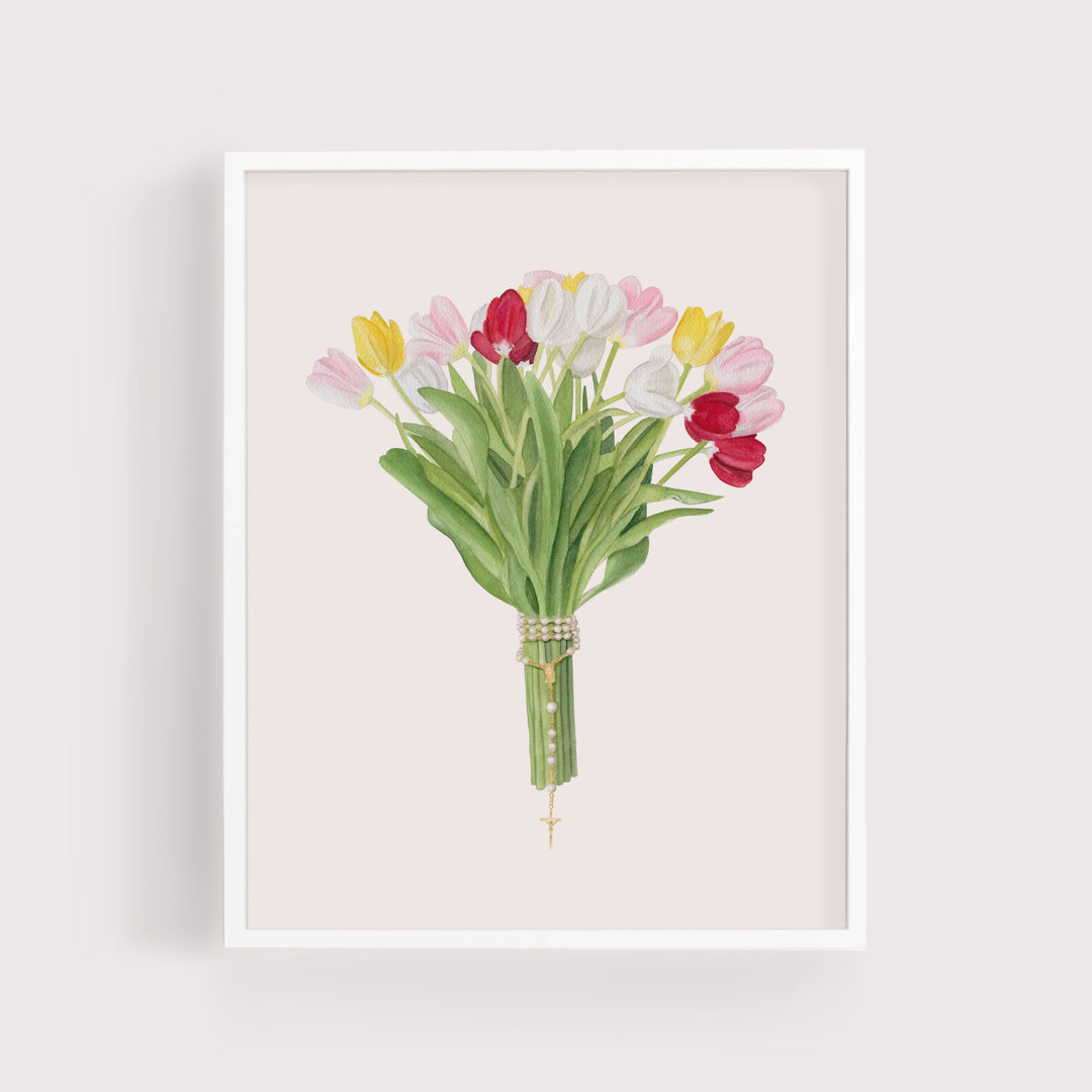 Tulip rosary bouquet art print 5x7