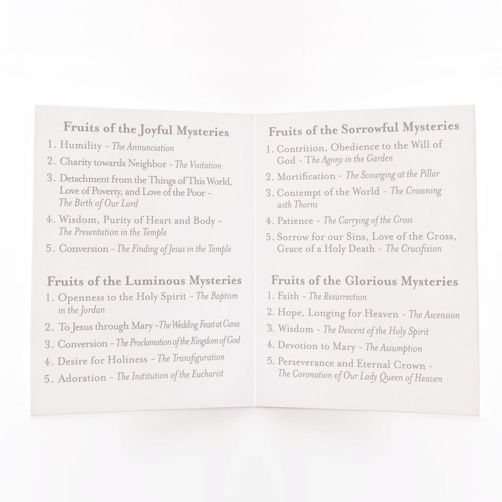 Fruits of the Rosary prayer card