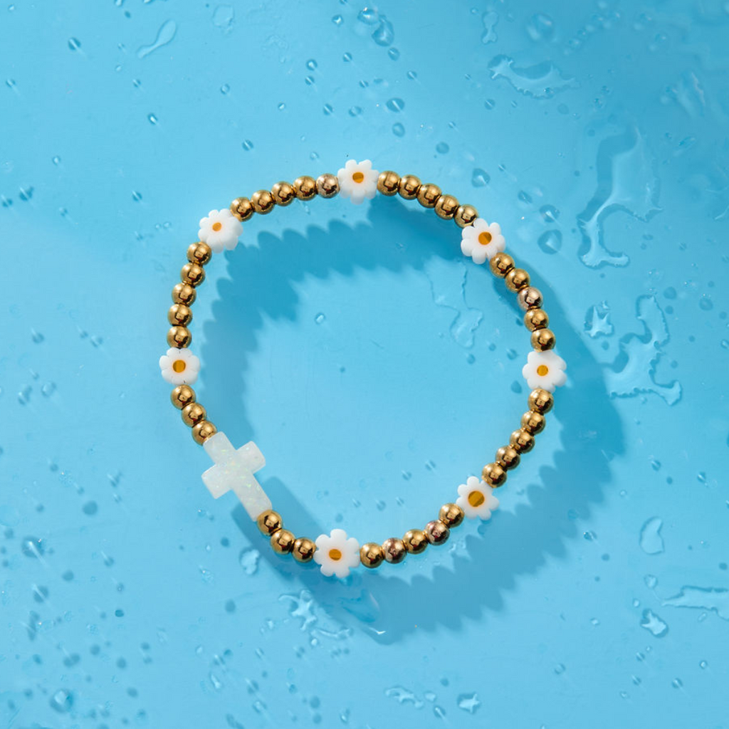 Holy Water Daisy Cross Bracelet
