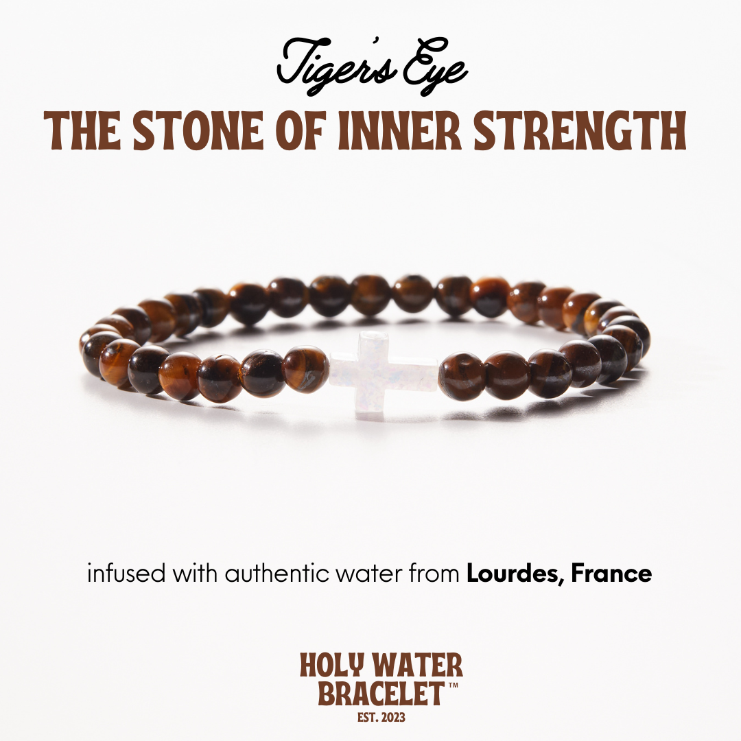 Holy Water Men's Cross Bracelet in Tigers Eye stone