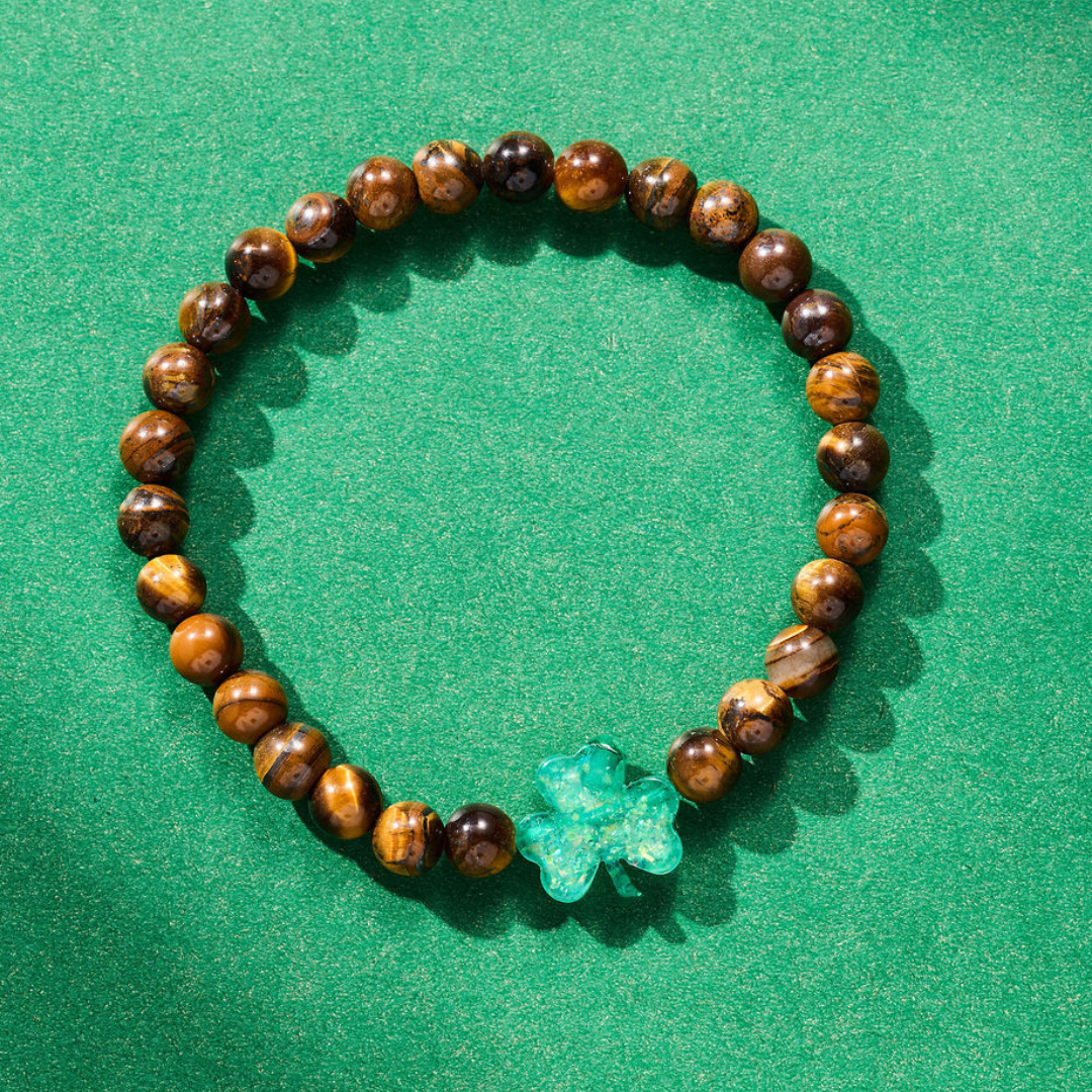 Holy Water Men's Shamrock bracelet in Tigers Eye stone