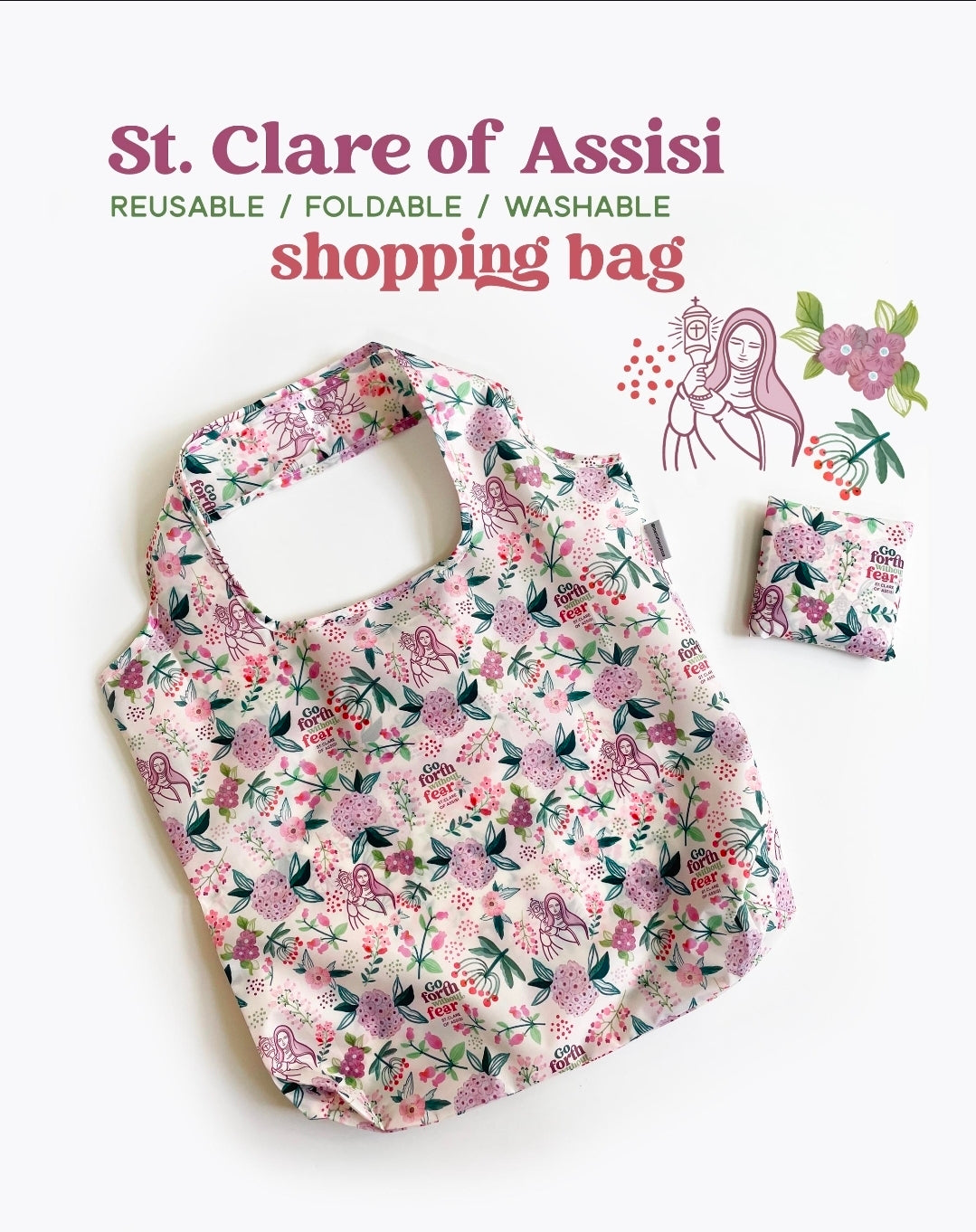 St. Clare of Assisi reusable shopping bag