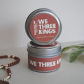 Paschal Joy "We Three Kings" frankincense & myrrh coconut wax candle. 4 oz tin.
