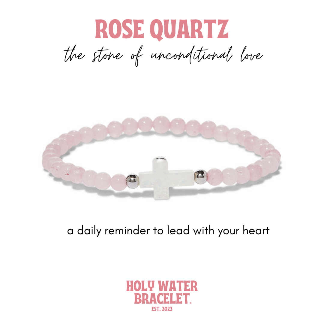 Holy Water Rose Quartz Cross Bracelet