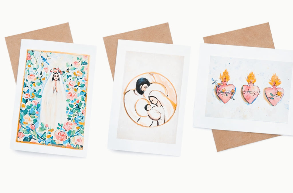 Hand-crafted set of 6 greeting cards with envelope
