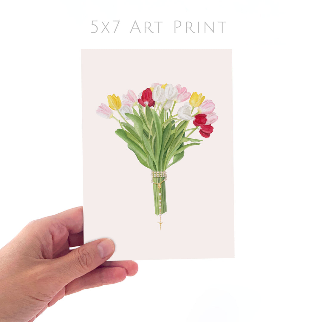 Tulip rosary bouquet art print 5x7