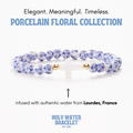 Holy Water porcelain floral cross bracelet (gold beads)