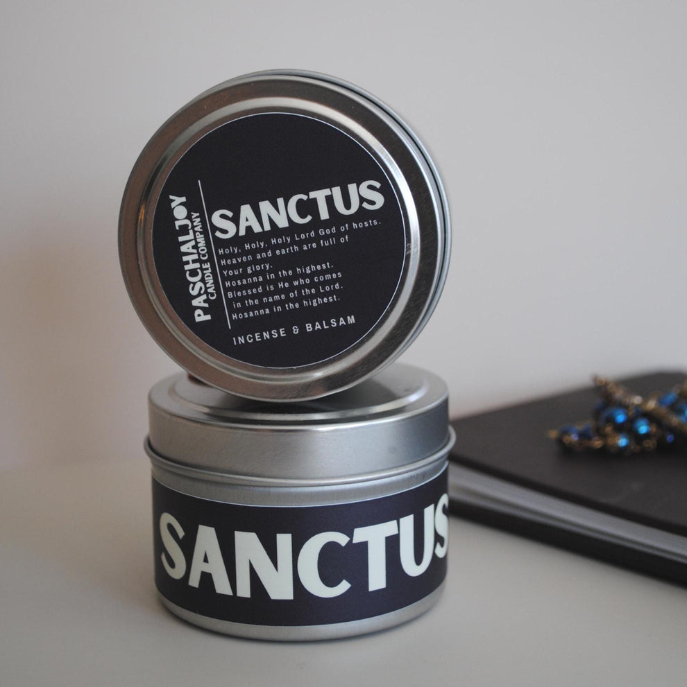 Paschal Joy "Sanctus" coconut wax candle. Smells like Catholic Mass! 4oz tin.