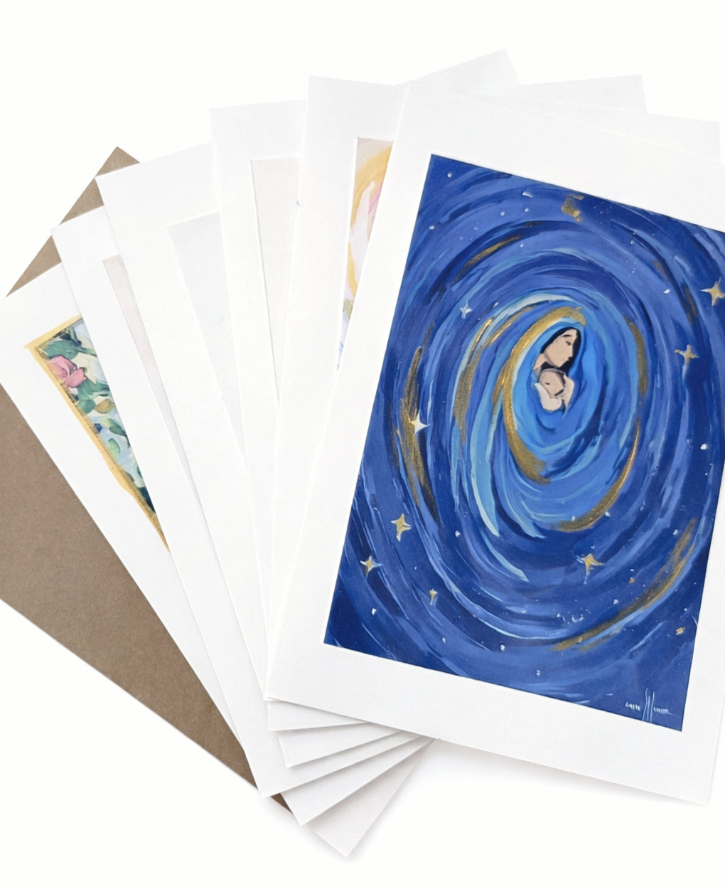Hand-crafted set of 6 greeting cards with envelope