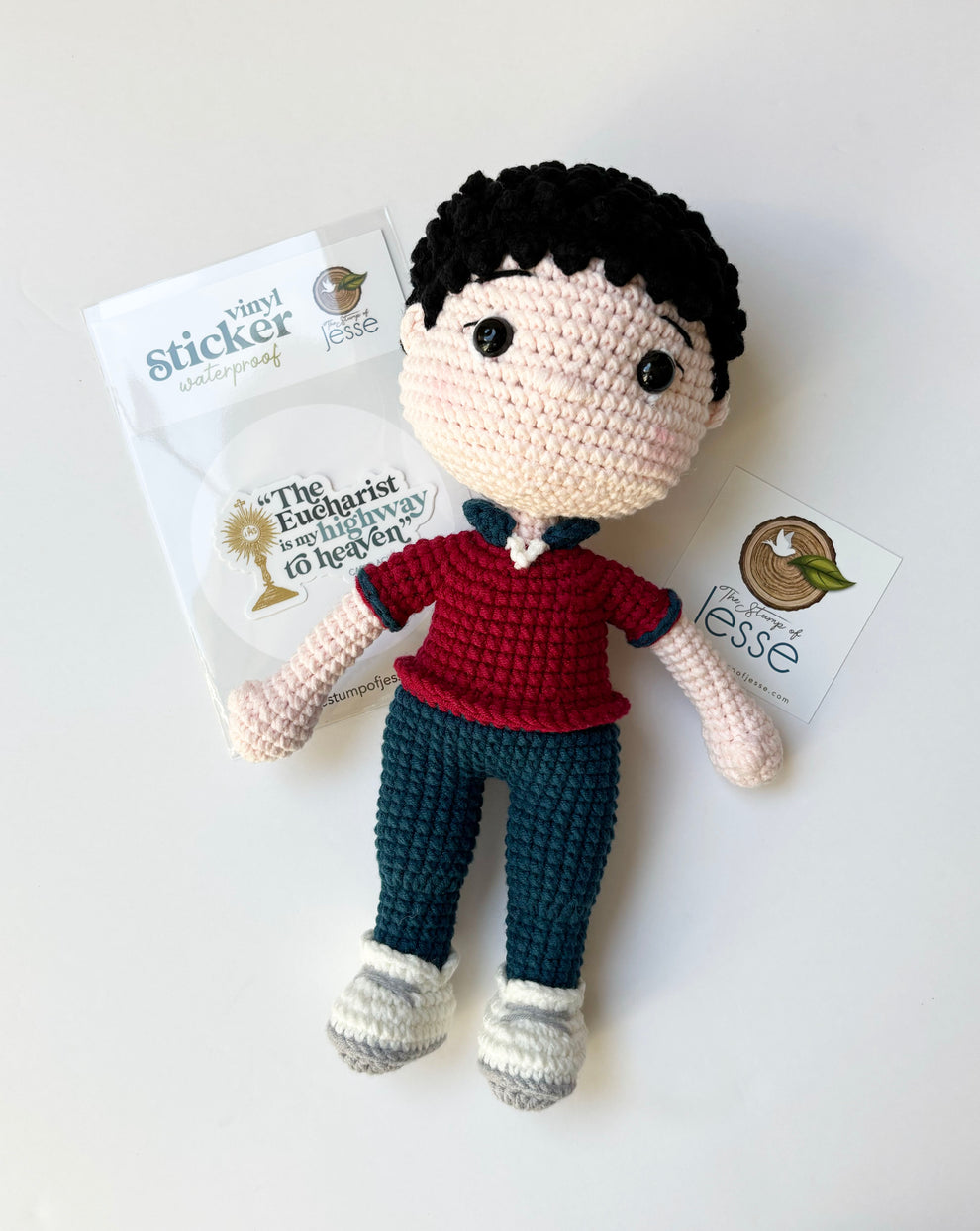 Carlo Acutis handmade crochet doll, 11 inches